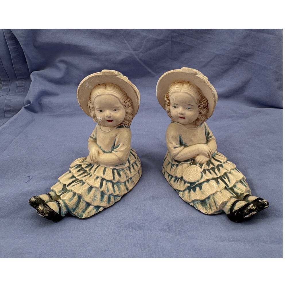 Vtg 1940s Porcelain Sunbonnet Sue Girl Shelf Sitter Figurine Pair Victorian 4"